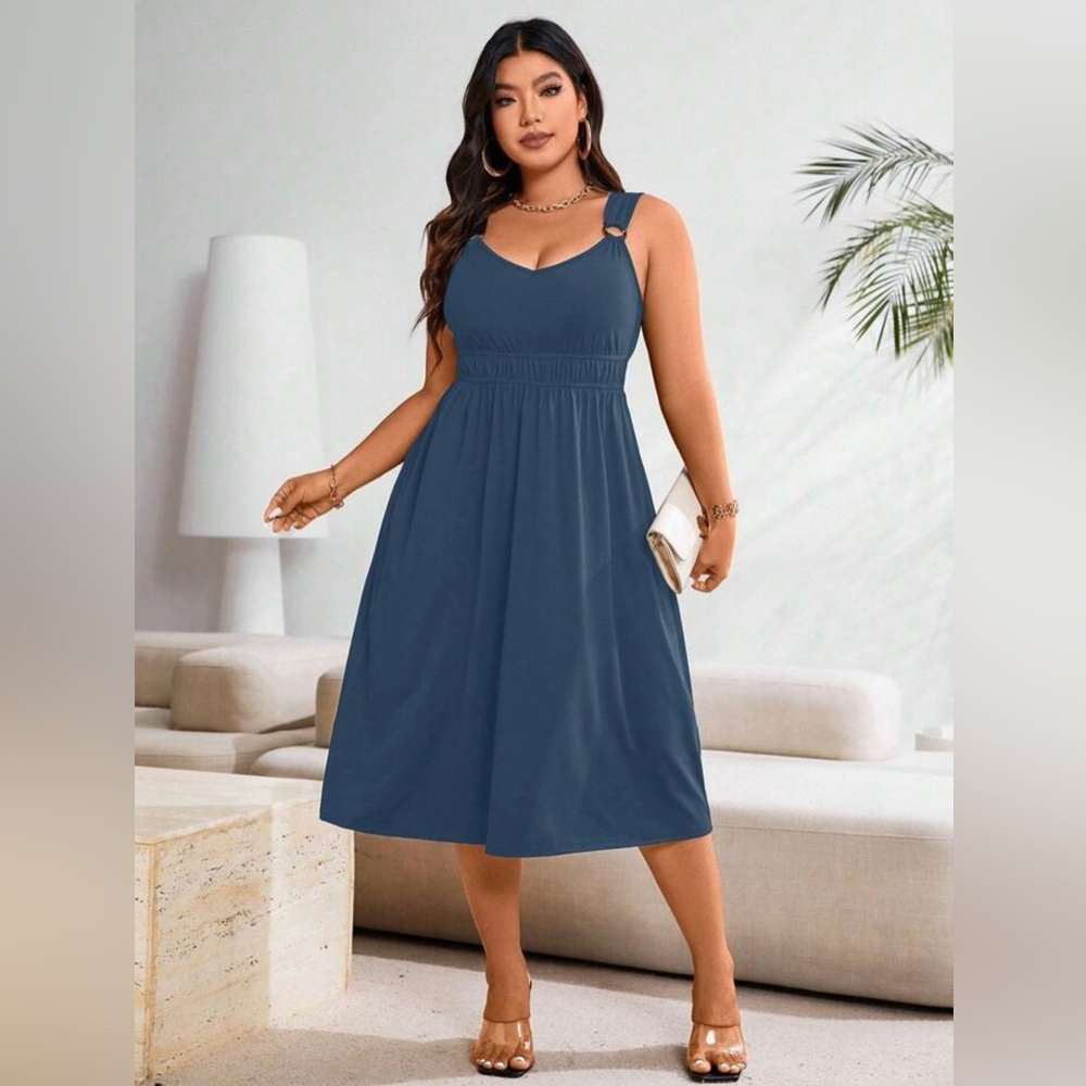 SHEIN Navy Midi Tank Dress with Ring Detail Straps